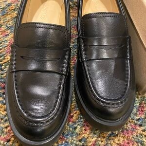Black leather chunky sole loafers